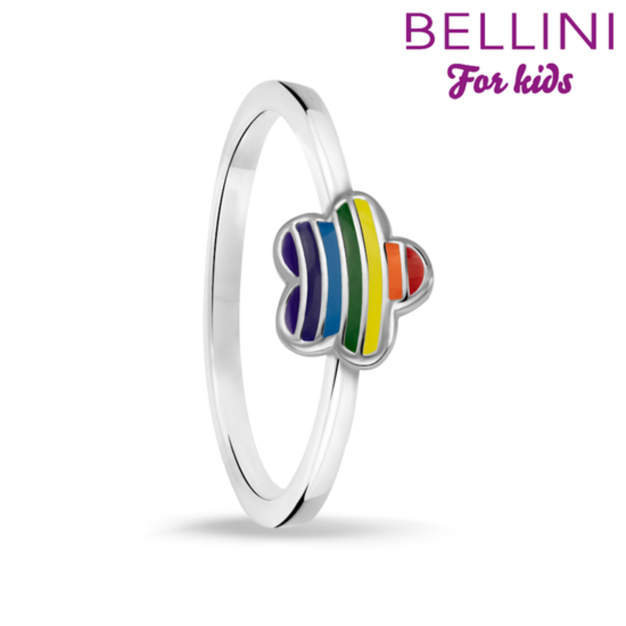 Bellini zilveren kinder ring bloem regenboog kleur mt42