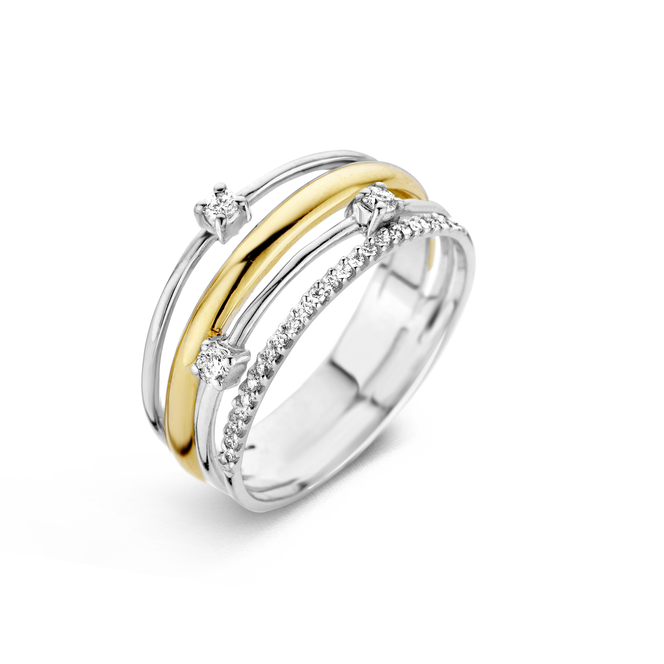 Tweekleurige gouden ring 18 kt, goud/zilverkleurig, met zirkonium - De prijs kan variëren naargelang de goudprijs