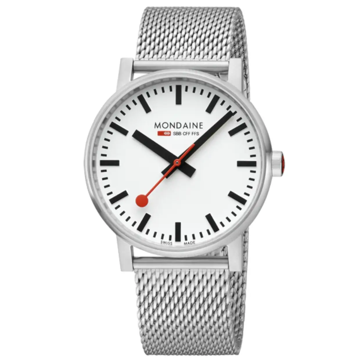 Mondaine - Witte wijzerplaat en milanese band. Evo2 43mm 30m WR Saffierglas - MSE.43110.SJ