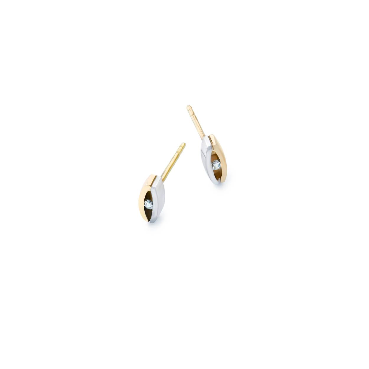 Gouden Bi Color Oorstekers met 0.06 ct