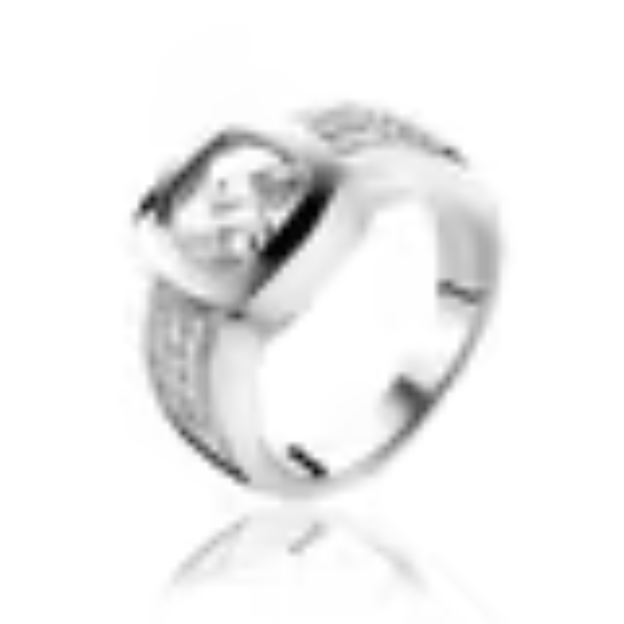 1e Gehalte zilveren ring bezet met kleine witte en een grote facet geslepen witte zirkonia, Zinzi in geschenkverpakking. Stoere, stevige ring. Zir1156

