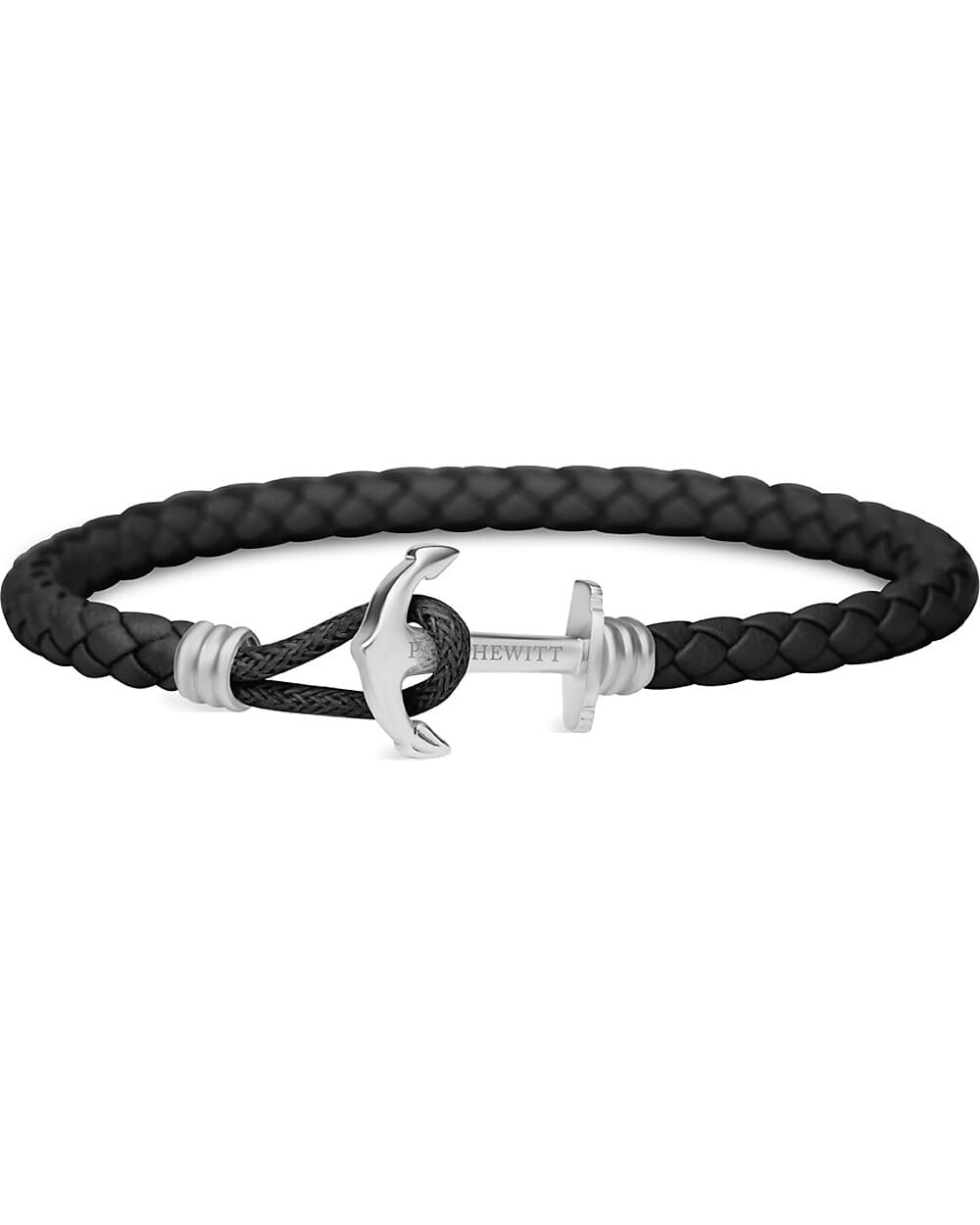 Zwart leren armband van Paul Hewitt met stalen anker sluiting. 17-18 cm.