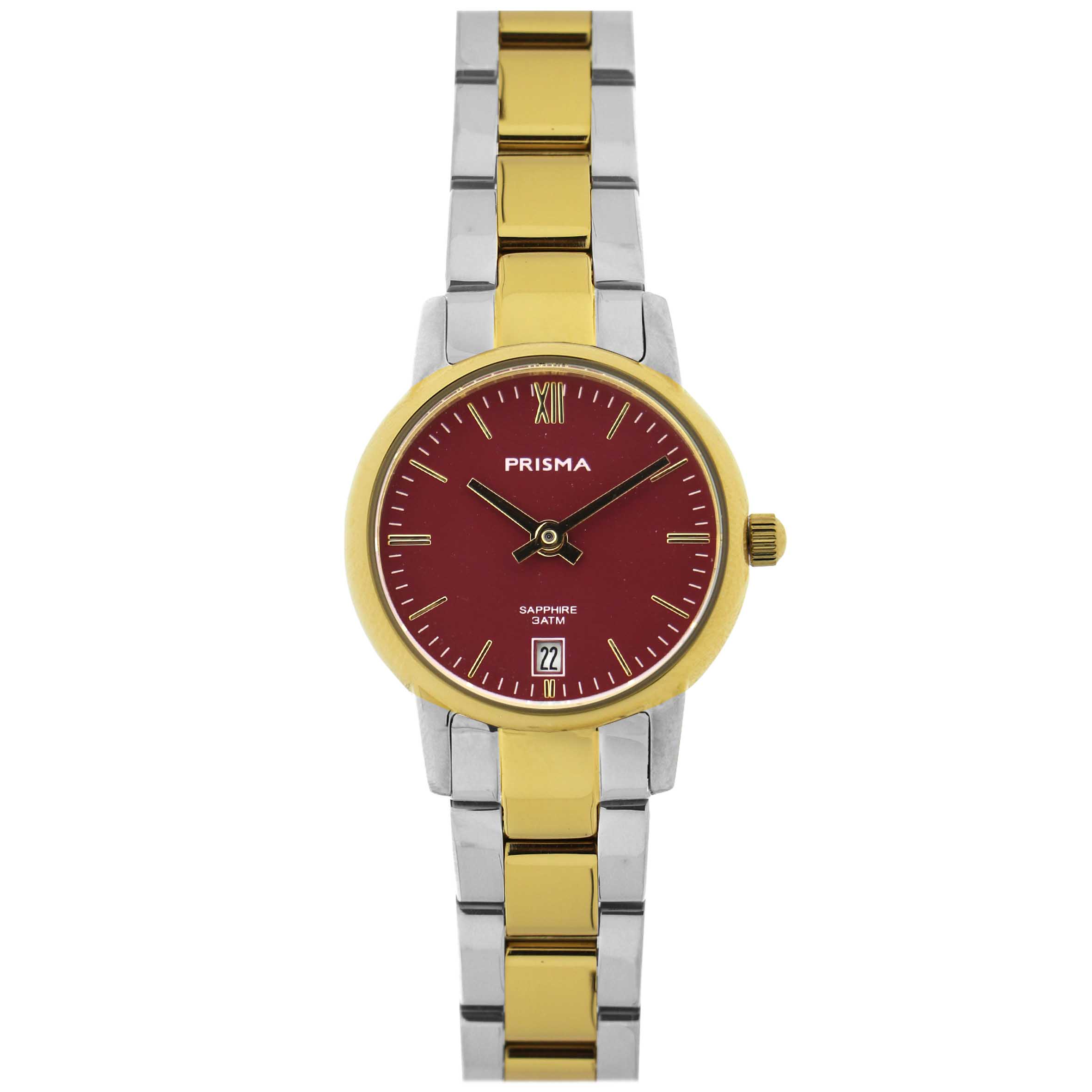 Prisma horloge P2366 Penina Bicolor rood dames met bracelet edelstaal saffierglas 3 ATM

Algemeen
Geslacht: dames
Model: P.2366

Voordelen
- Solid all-stainless steel bicolor bracelet goud/zilverkleurige bracelet met vlindersluiting
- rond model
- wijzerplaat rood met goudkleurige index
- waterdicht all-weather
- quartz uurwerk
- maat kast 22 mm (breedte) 6mm (dikte)

