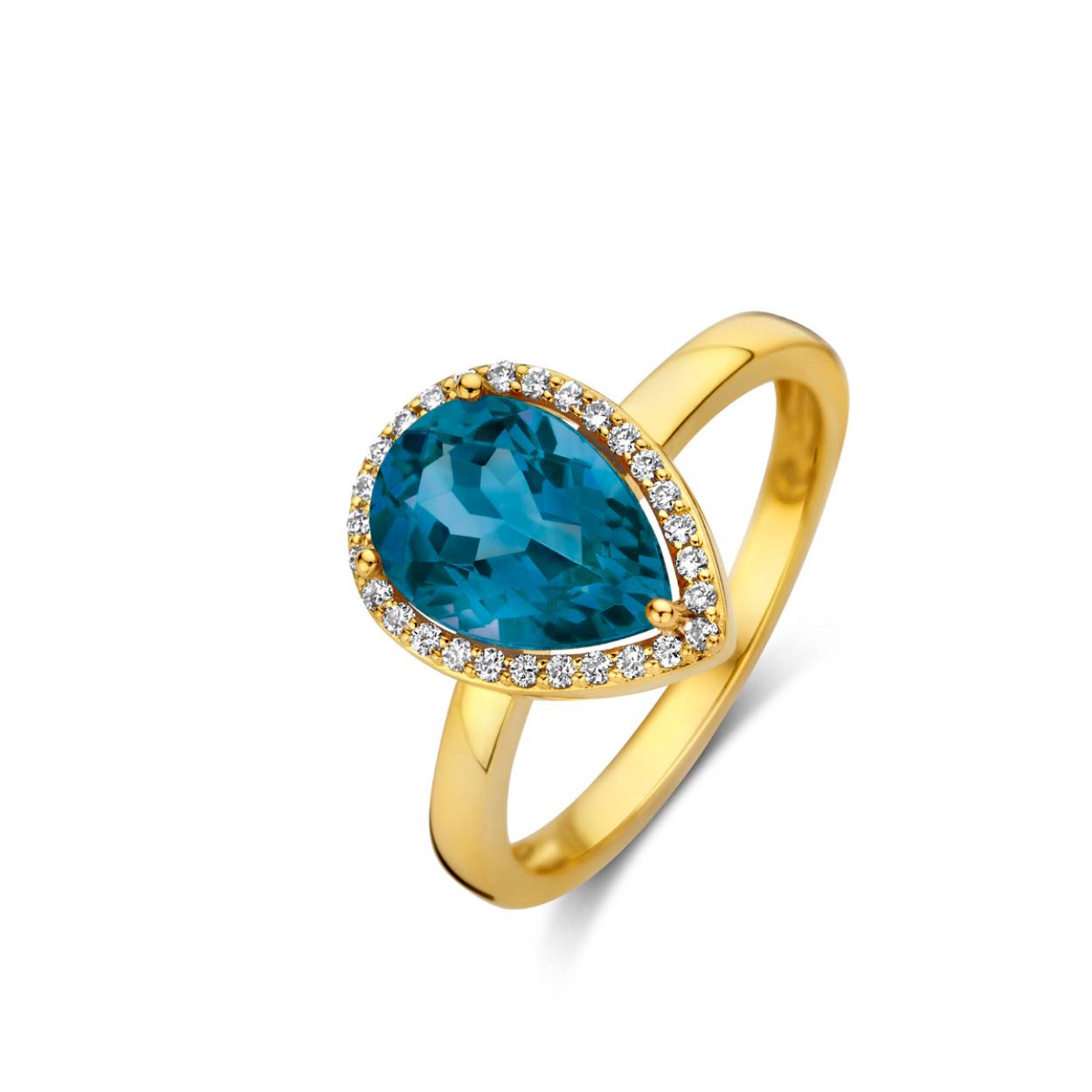 Ring One More goud 18kt met diamanten en blauwe topaas