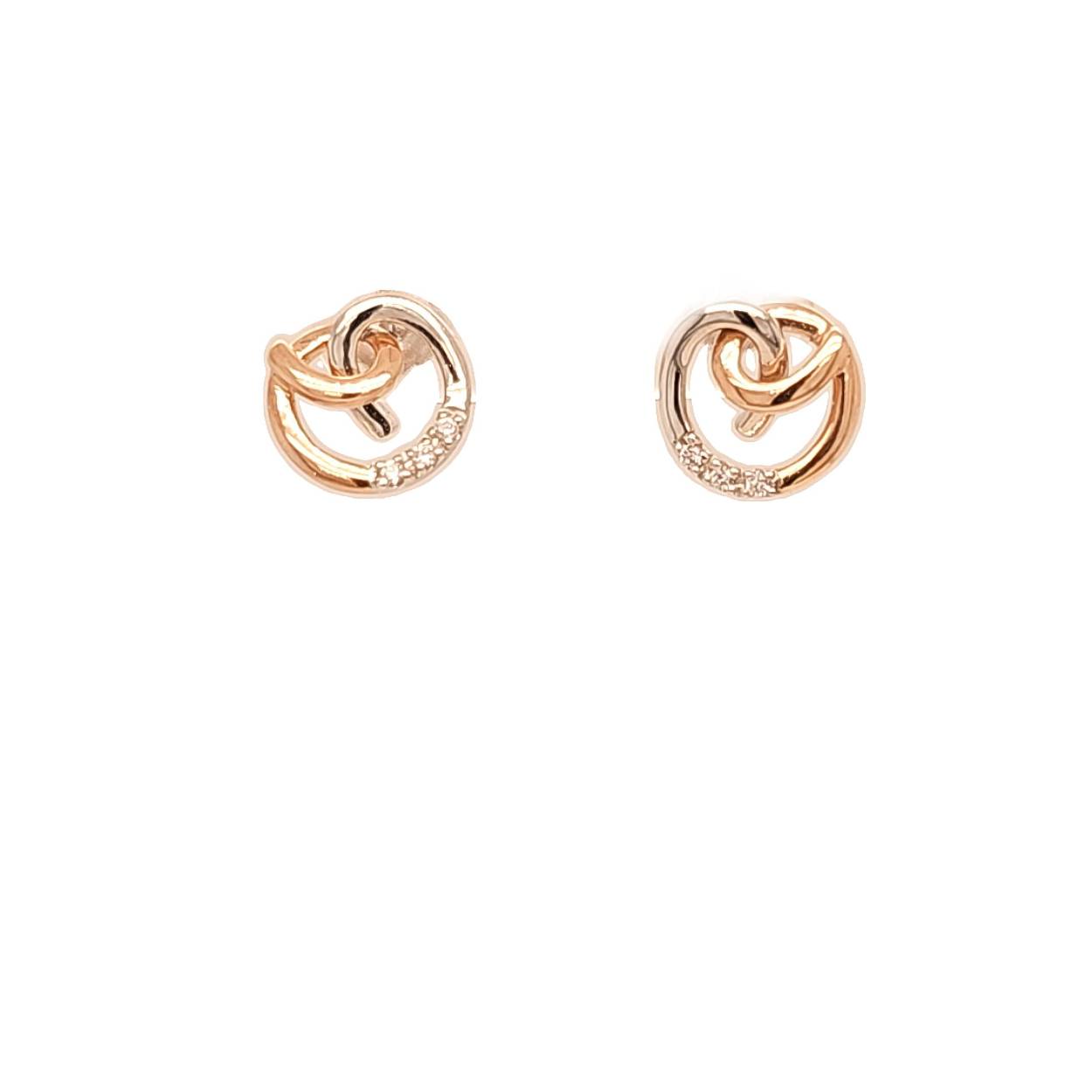 geelgouden en rosé gouden oorknop met zirconia