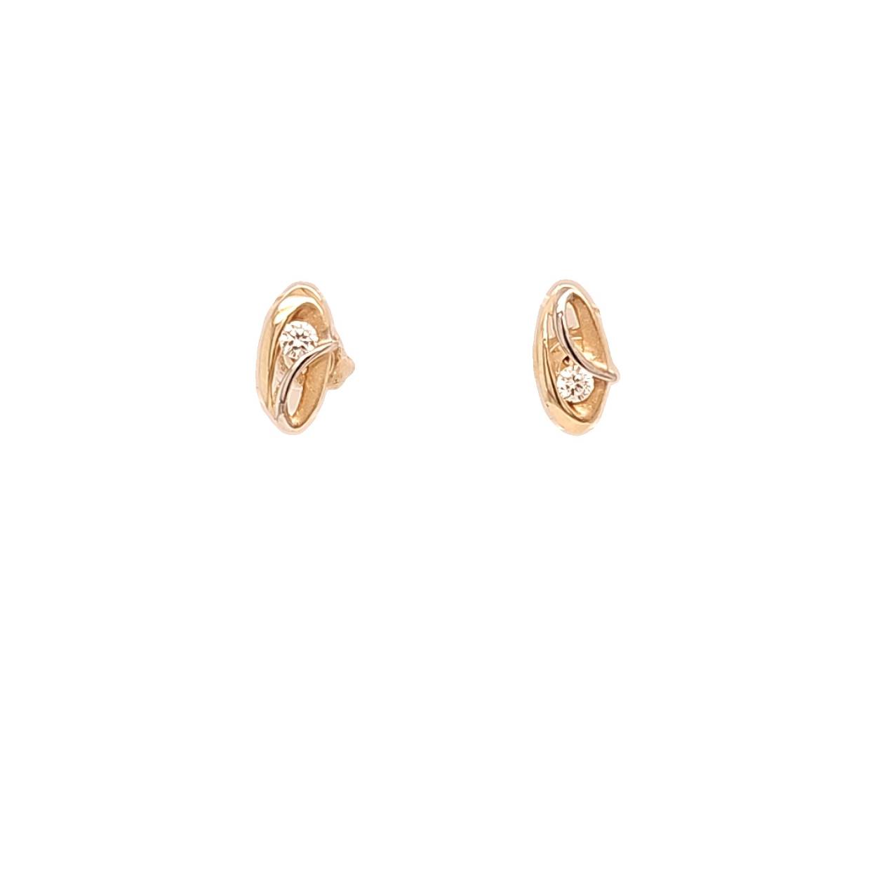 geelgouden en witgouden oorknop met zirconia