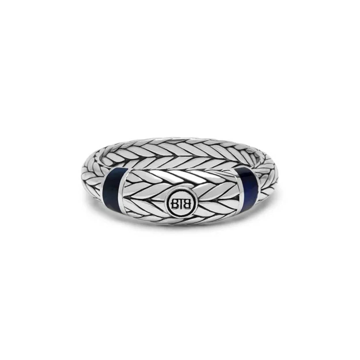 Buddha to Buddha - Ellen Stone Ring Silver Tigereye Navy, Zilver met blauwe tijgeroog (valkenoog) 619 Maat: 19 - 001J026190119