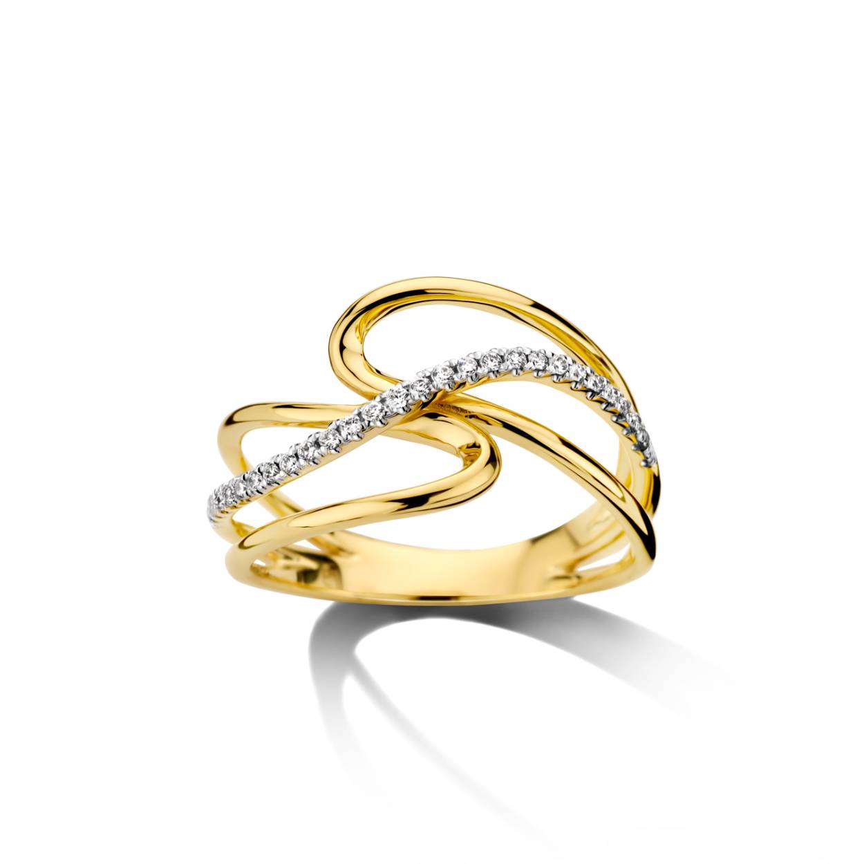 Ring GG 18 kt  +0.11ct brilj
bicolor ring 18kt goud en 0.11ct diamant, briljant geslepen