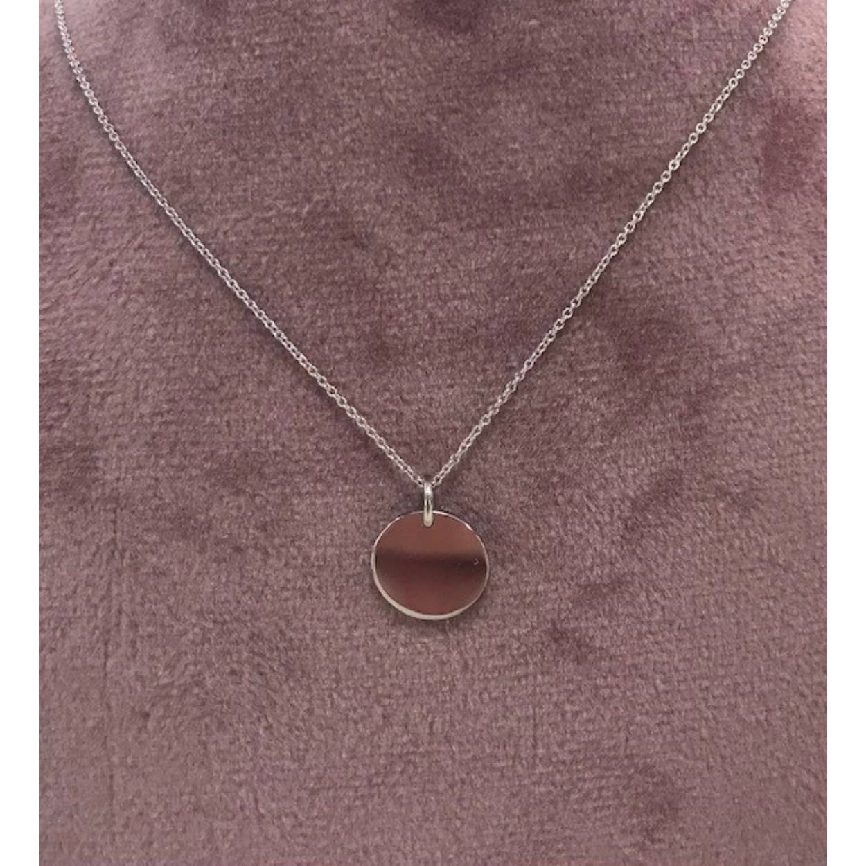 18 krt. Small disc collier, witgoud 44cm