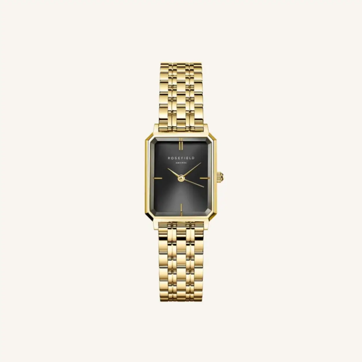 De Octagon XS past perfect om de smallere pols. Het 24mm achthoekige horloge heeft een moderne uitstraling, met klassieke details zoals 3D-facet glas en een elegante 5-link horlogeband van verguld roestvrij staal.