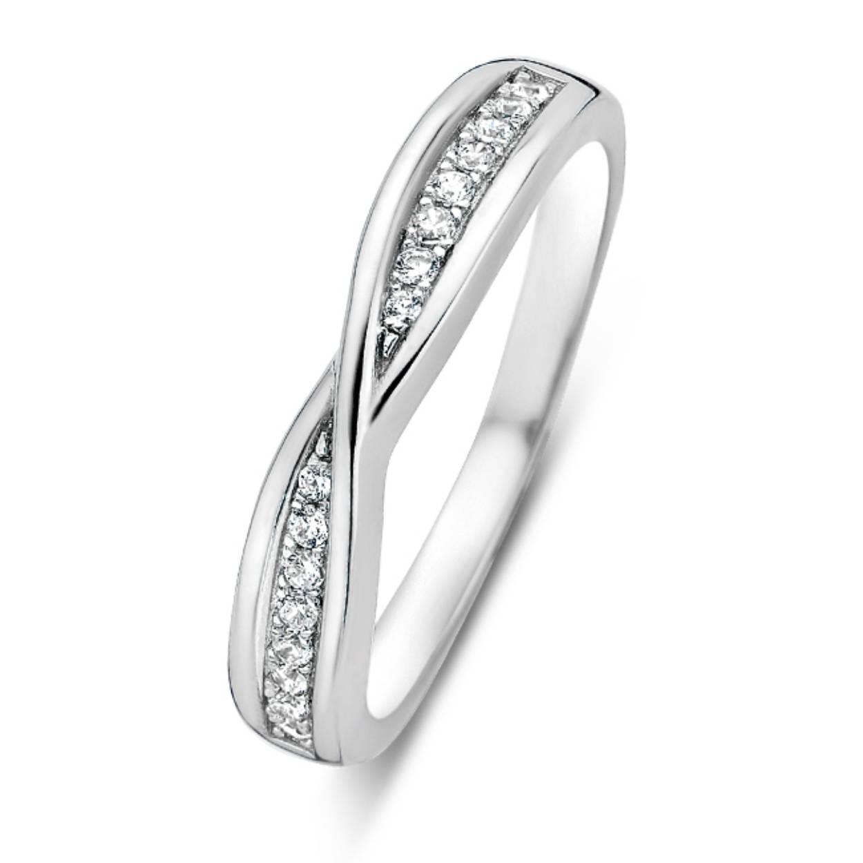 Zilveren Rosa di Luca ring gekruist met zirkonia's maat 52