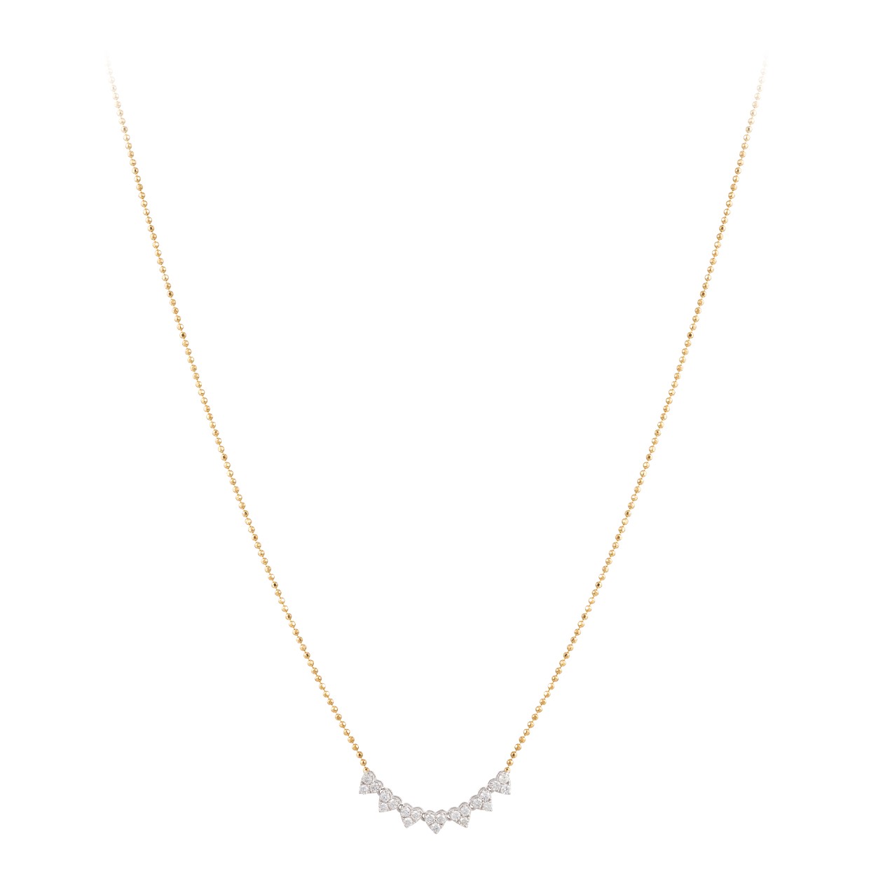 18k geelgouden diamanten collier ''hearts''. 21 diamanten met totaal aan 0,45 caraat 