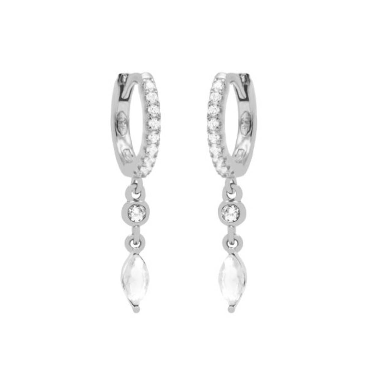 KARMA Hinged Hoops Zirconia Hanging Drop Silver