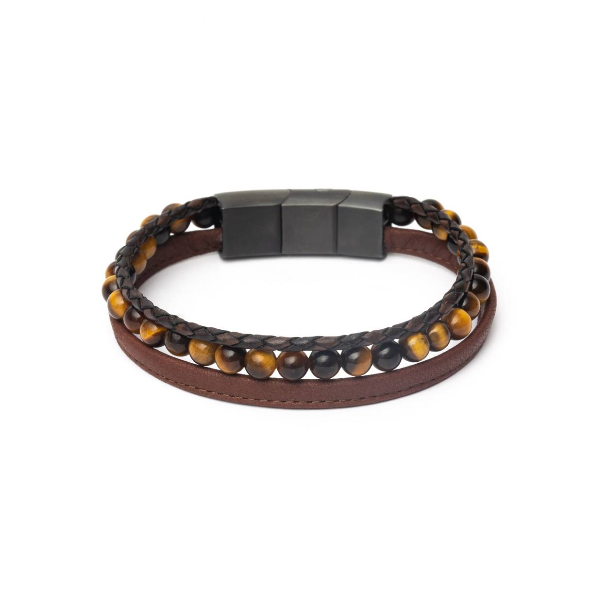 Deze armband is gemaakt van echt nappaleer en elegante 6 mm 3 Colours tigereye stenen uit Zuid-Afrika. Tijgeroog wordt vaak de "Warrior Stone" genoemd. Het is een krachtige steen die je beschermt tegen negatieve invloeden van buitenaf. Er wordt ook aangenomen dat het de genezing, kracht en het doorzettingsvermogen verhoogt.