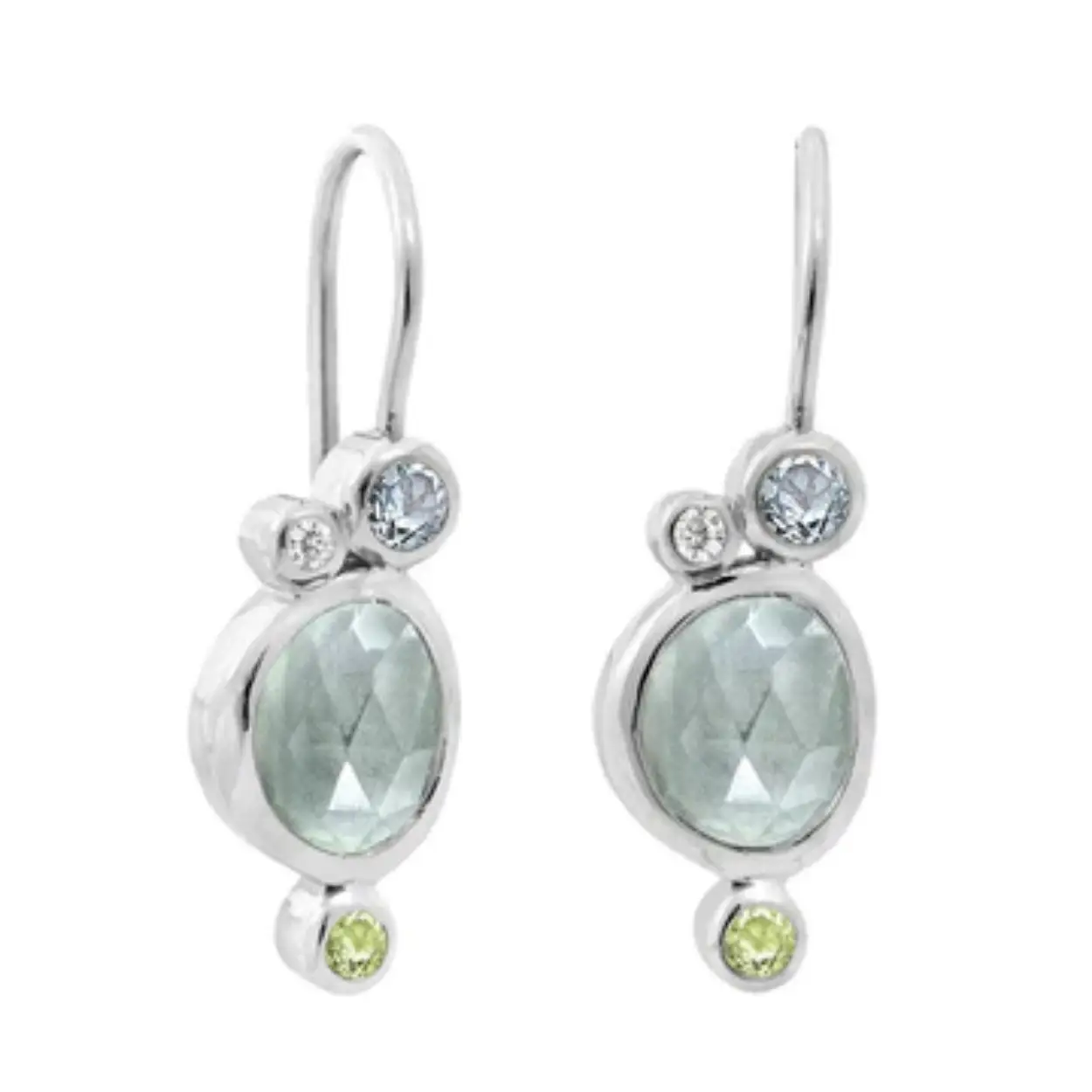 Zilveren Rabinovich oorhanger Calm Creek met blawe kwarts, peridot en zikonia. 