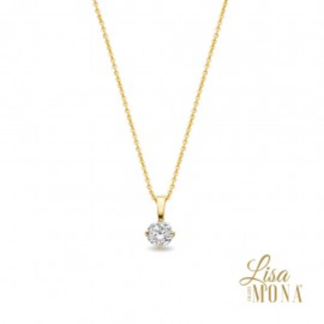 Lisa Mona ketting in goud 14 k met hanger solitair zirkonia 14k