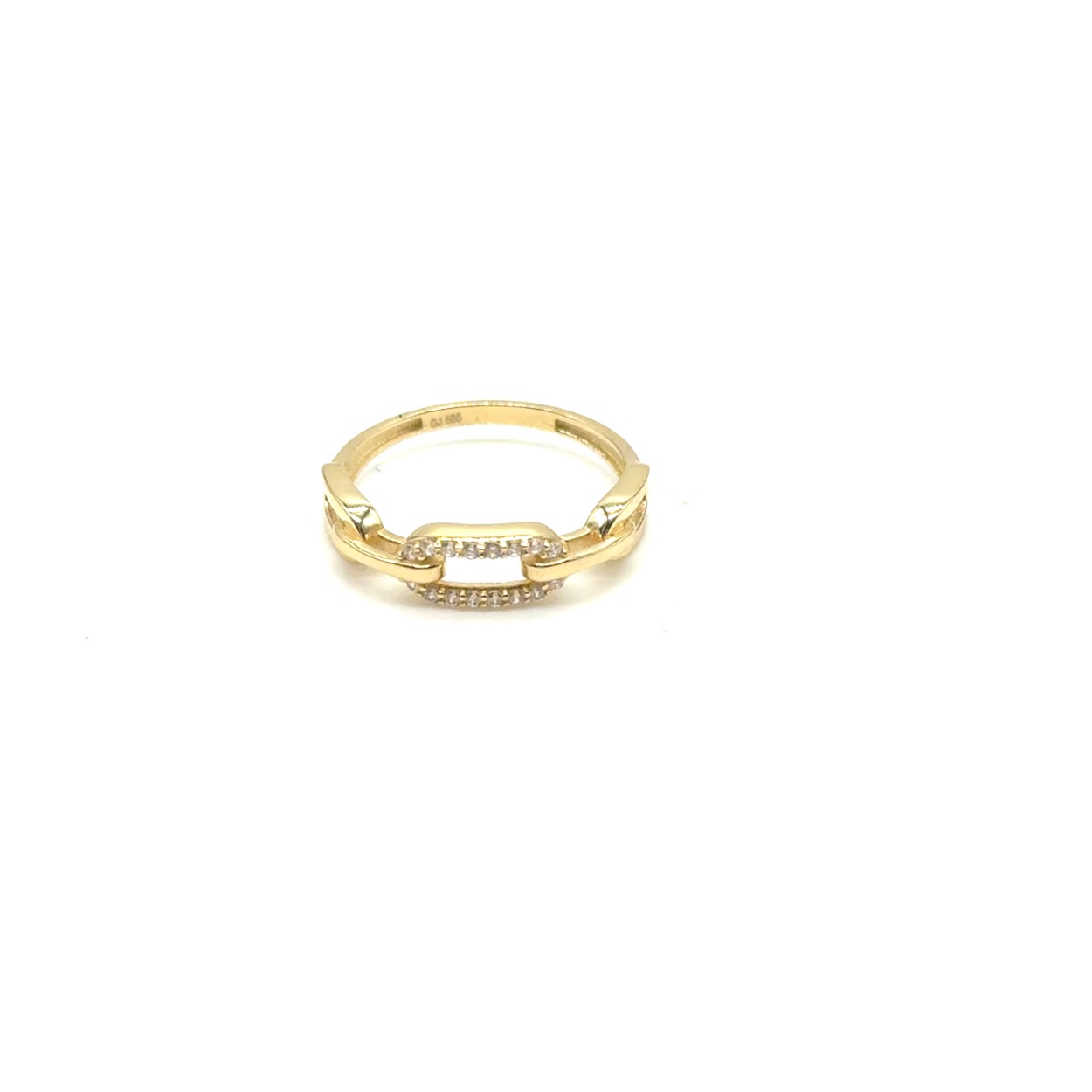14k geelgouden schakel ring met zirkonia 
