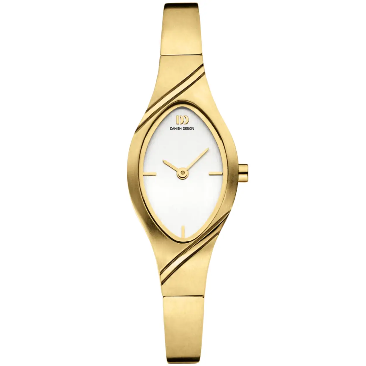 De ovale vorm van de horlogekast is het meest opvallende kenmerk van dit dameshorloge van Danish Design. Het titanium horloge is licht van gewicht en heeft een sieradensluiting, waardoor het aan de achterkant een gladde afwerking heeft. De diagonale accenten geven het horloge een moderne uitstraling.