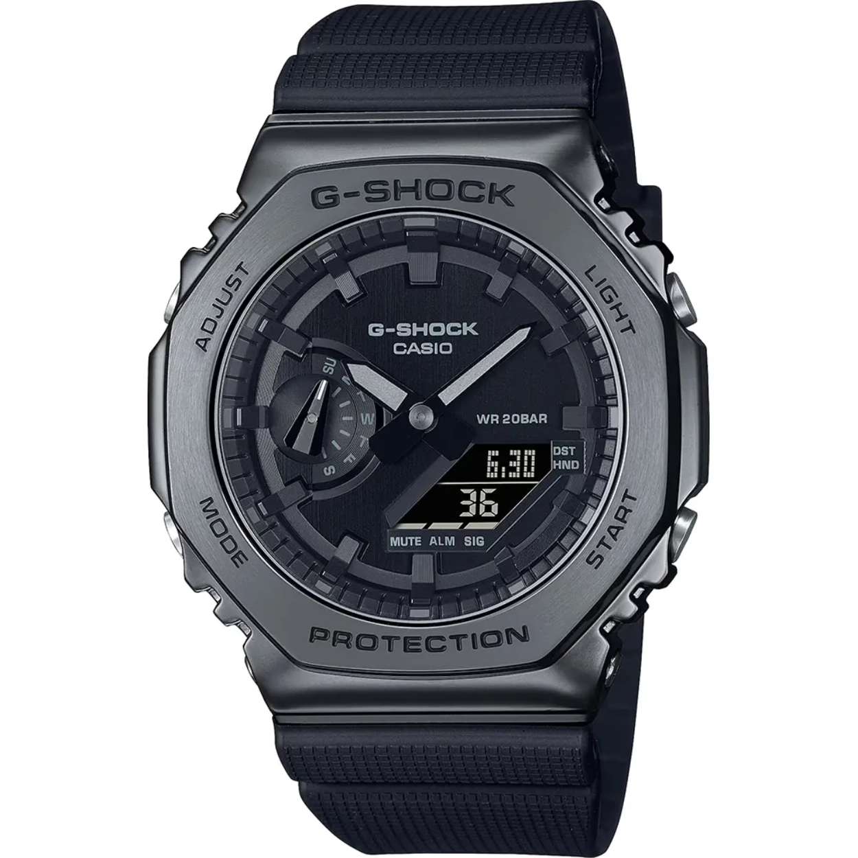 Ga voor zwart metaal met deze stijlvolle G-SHOCK. Door de metalen rand, afgewerkt met zwarte ion-plating, maak je met dit ontwerp een chique, stijlvolle statement over jouw gevoel voor design. Kies voor de GM-2100 met de populaire achthoekige rand, of voor de ronde, overmaatse kast van de GM-110. Welke je ook kiest, je krijgt een volledig zwart modestatement met een luxe uitstraling en een veelzijdige, coole look. Klaar voor elke gelegenheid.