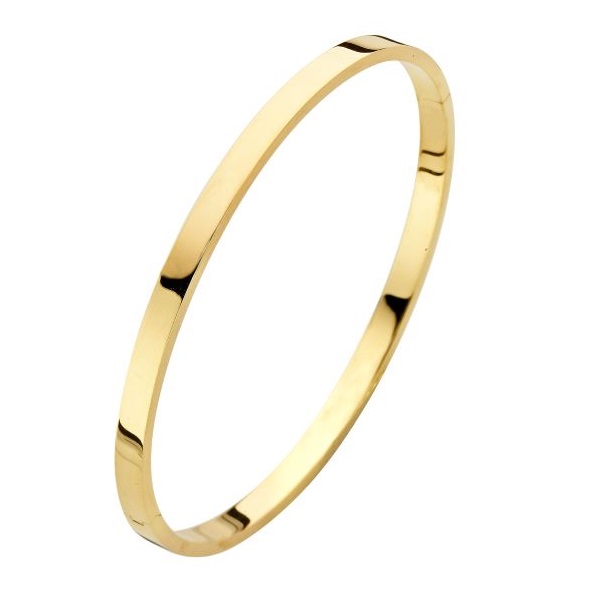 Prachtige 14krt geelgouden vlakke armband, 4mm. De armband heeft een doorsnede van 61mm.

De sieraden van Fjory zijn gemaakt van 14 karaats goud, met een hart van eerste gehalte zilver. Deze zilveren kern zorgt ervoor dat Fjory niet of nauwelijks kan indeuken.