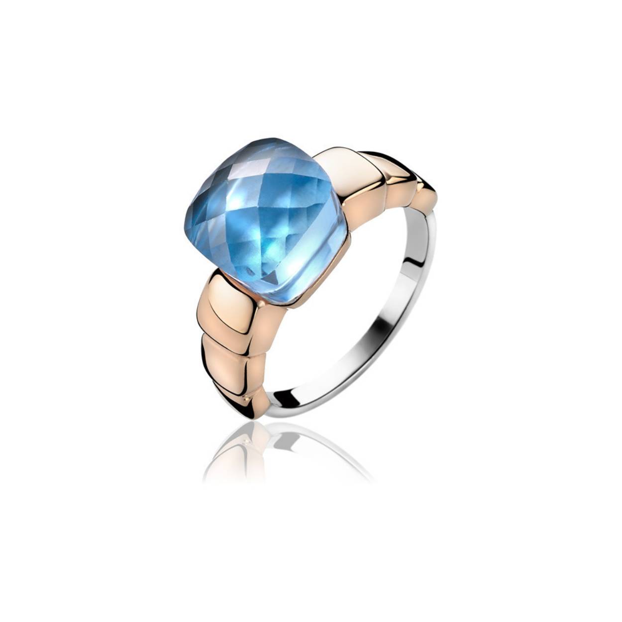 Zinzi zilveren ring verguld vierkant blauw zirkonia mt.54 ZIR1111B