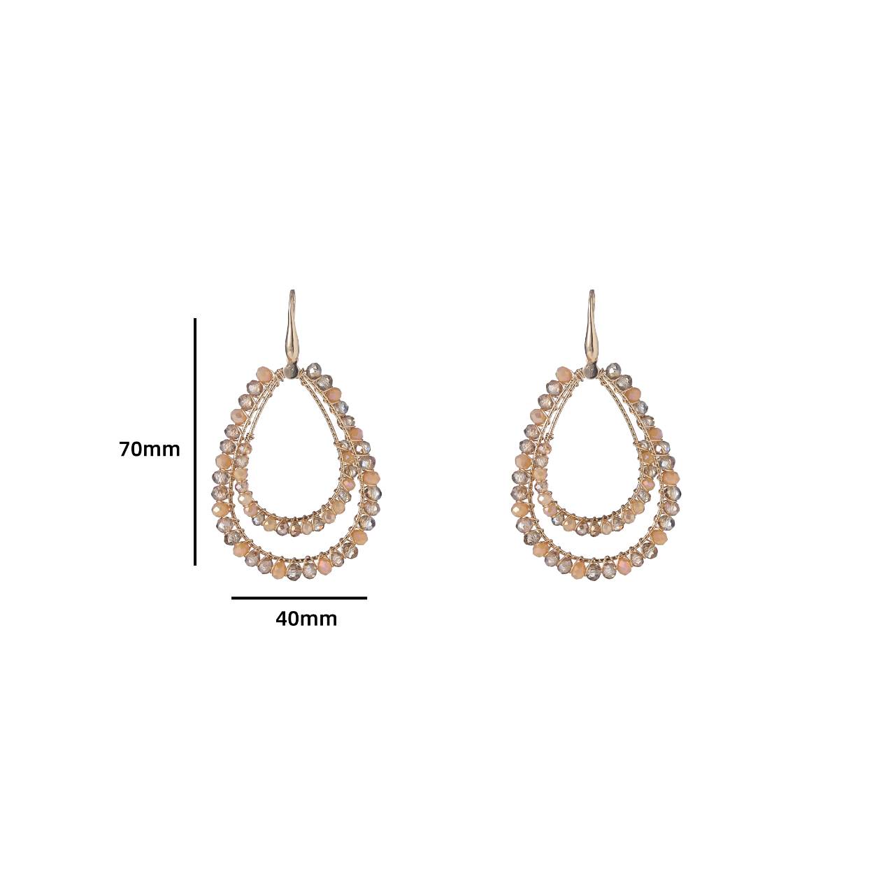 2 Line Beads Drop - 14K + Taupe Mix
E3505-11