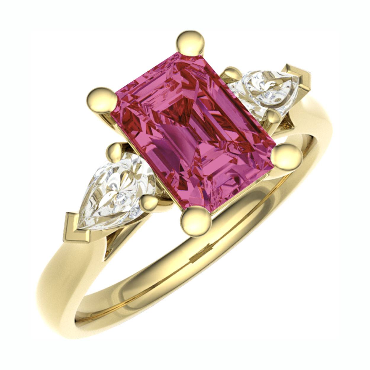 Ring in 18kt geel goud met roze toermalijn en briljanten 0.4ct 2.22gr