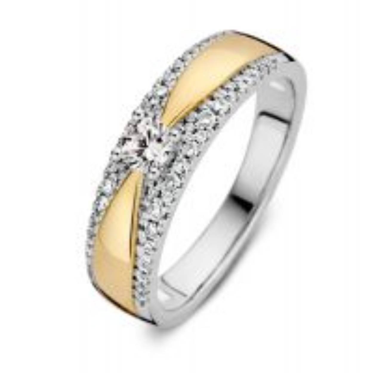 bicolor gouden damesring met briljant