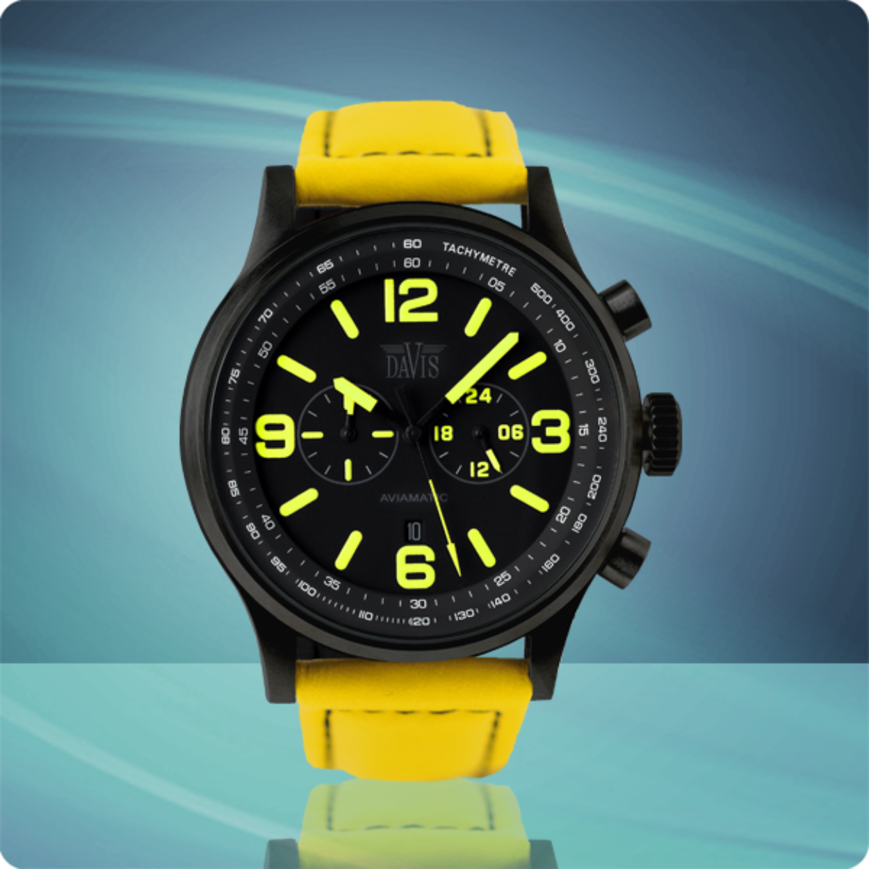 DaVis Chronograaf horloge uit de Aviamatic Adventure Collectie geïnspireerd op het spitfire Straaljager design. 