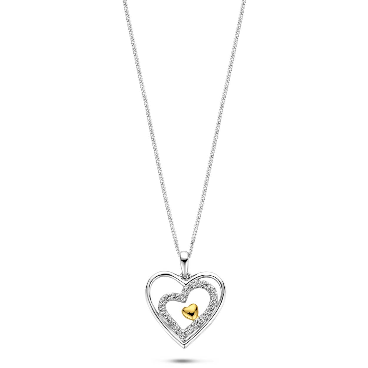 zilveren collier met hanger in de vorm van een hart, met vergulde accenten. 
