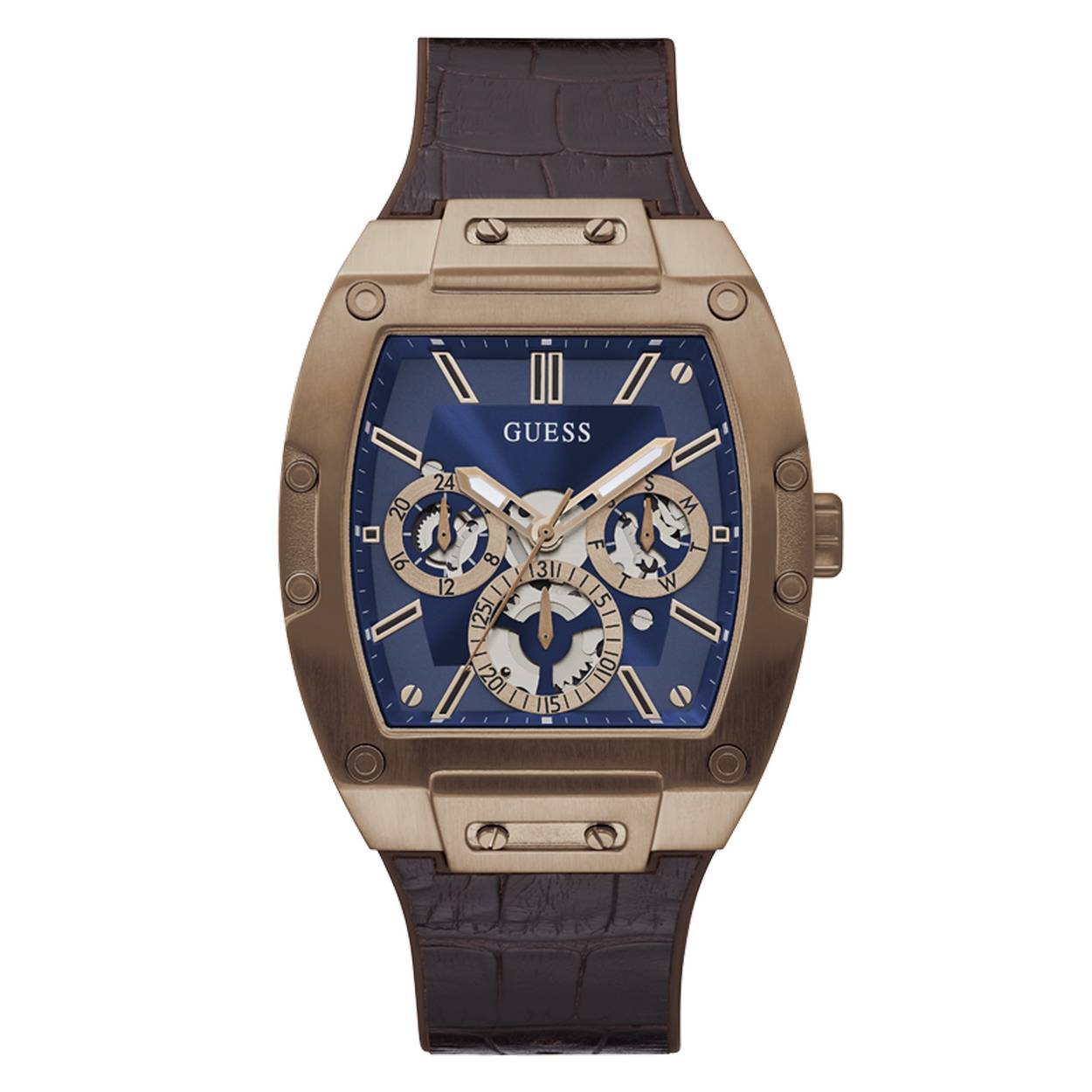 Dit mooie horloge van Guess de GW0202G2 is een horloge met een Quartz uurwerk. Het horloge heeft een diameter van 43 mm, en is 10 mm dik. De weergave van de tijd is Analoog. Verder is het horloge voorzien van een Mineraal horlogeglas. Het horloge is 5 bar (douchen) waterdicht, en heeft een band van Siliconen in de kleur Bruin. 