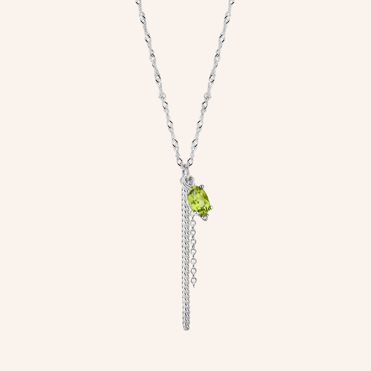 A pendant necklace, featuring an oval peridot gemstone and a crisp diamond, twinkling bright as the sunny reflections in the aquamarine sea. A playful chain and twisted ornament complete the set, capturing the mesmerizing movement and soothing sound of soft waves breaking upon the shore. 

Styling tip: All 3x charms are separately removable to create your own authentic look, matching your vibe of the day.


Ref: M2042 | Necklace | 925 Sterling Silver | 30.00 x 4.00 mm | Peridot Oval Green: 1pc , White Diamond: 1pc
