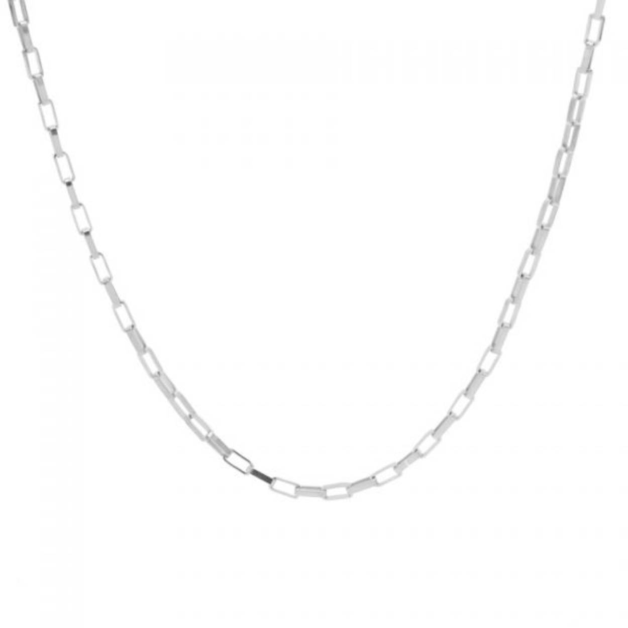 Karma zilveren ketting met vierkante ovalen schakels. De ketting is 38-45CM met een verlengstuk van 7CM.