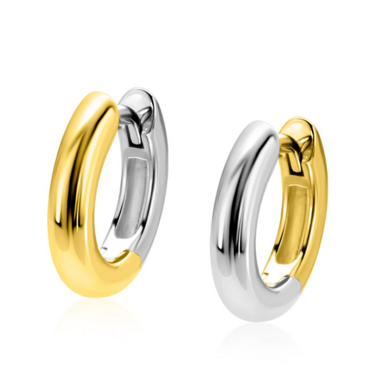 15mm ZINZI bicolor zilveren gladde oorringen met 3mm buisdikte, aan twee zijden te dragen en luxe klapsluiting ZIO2836