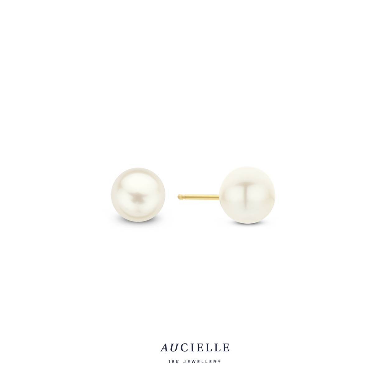 Aucielle oorstekers geel goud 18k, parel 6mm