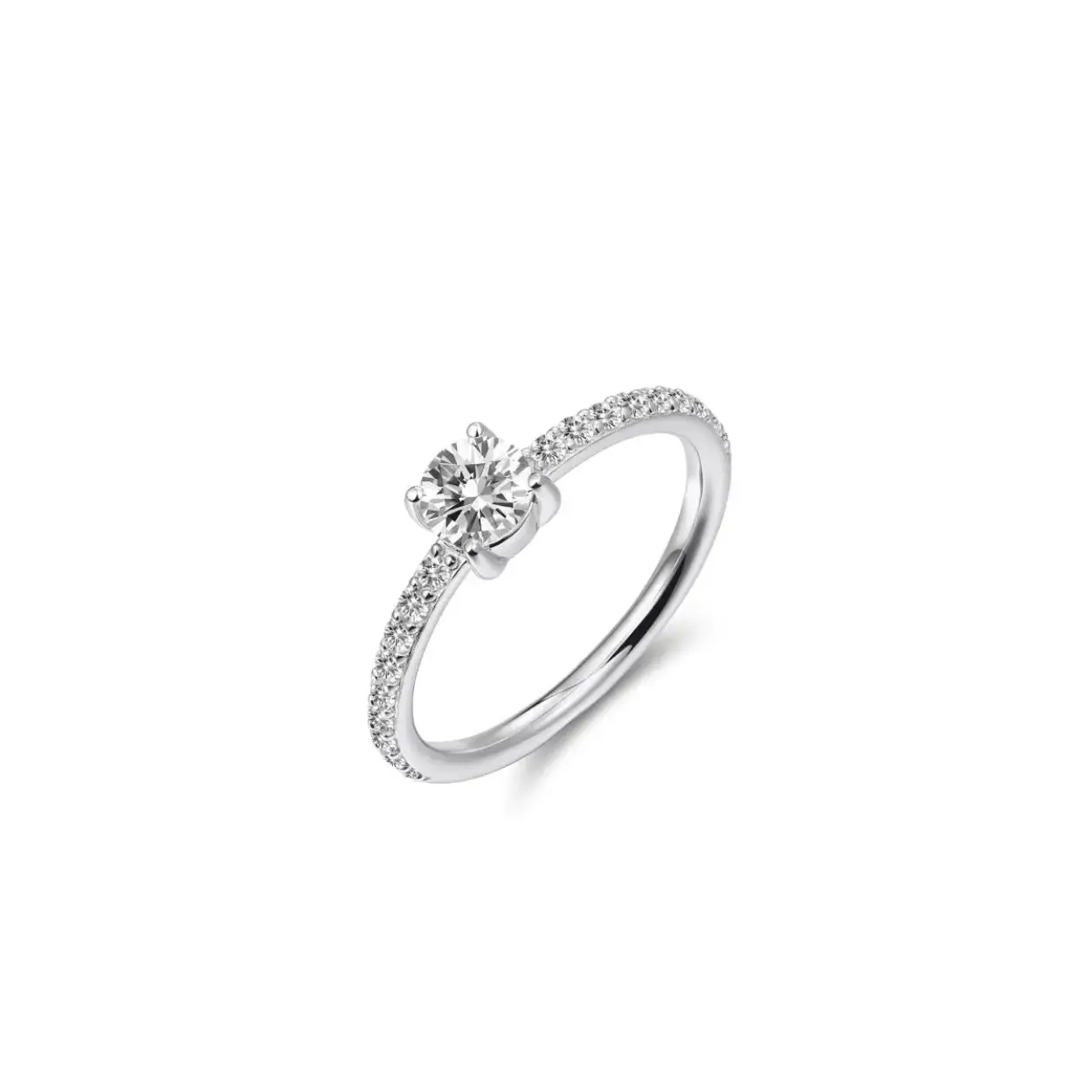 Zilver Gerhodineerde Ring Solitaire Ring met Zijstenen maat 56