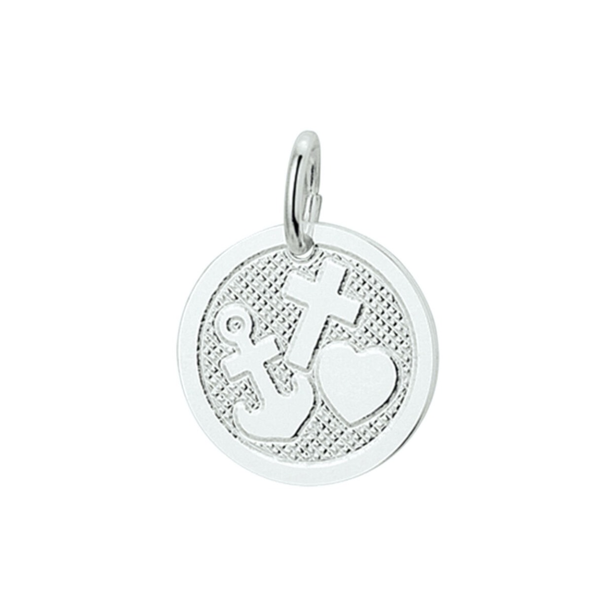 Zilveren  hanger met een geloof hoop en liefde teken.
De hanger heeft een glanzende en matte afwerking.