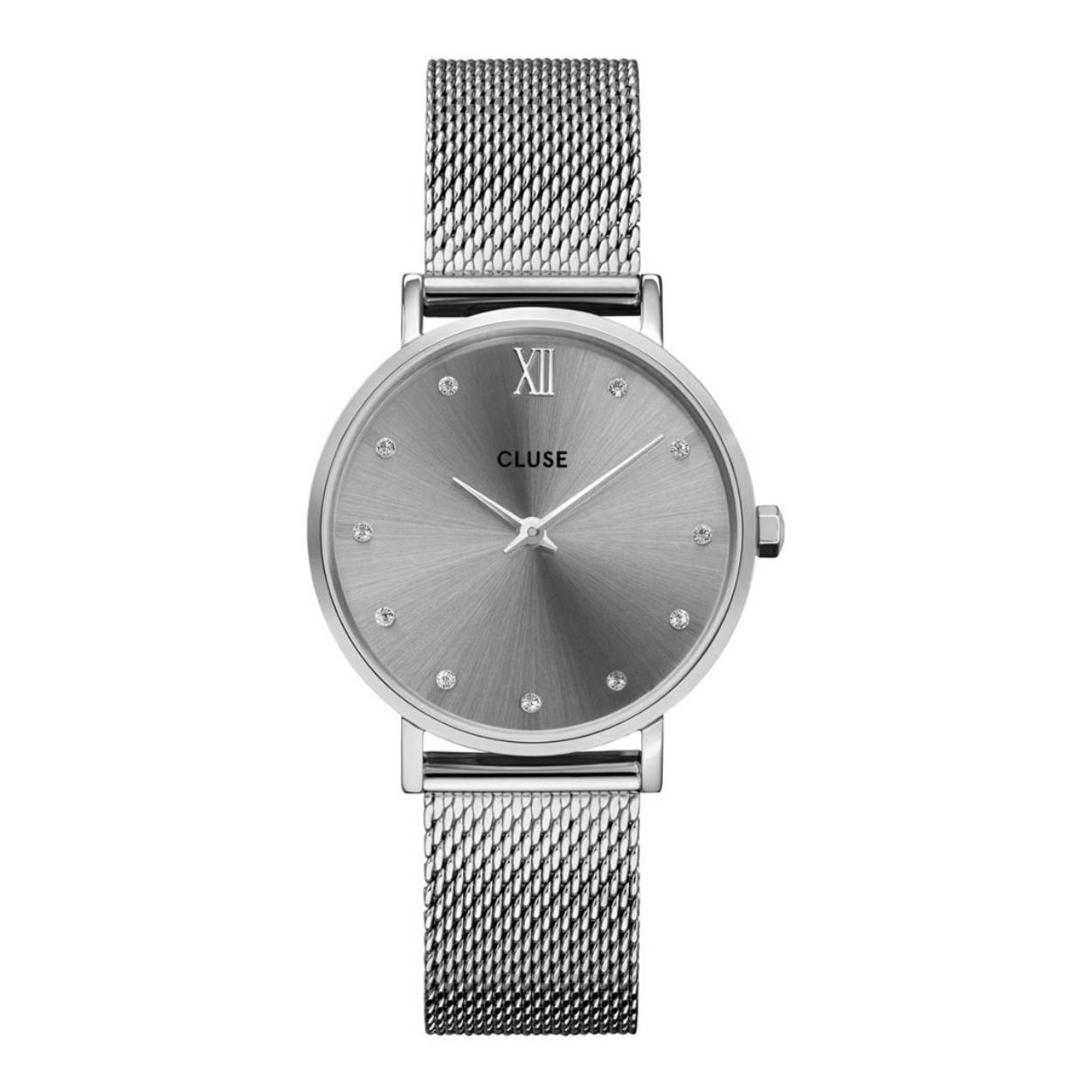 Wil je een beetje sprankeling om jouw look af te maken? We hebben wat je zoekt. Dit Minuit dameshorloge wordt je nieuwe favoriete sprankelende accessoire. Ontworpen met een grijze sunray wijzerplaat, bezet met kristallen, een gepolijste zilverkleurige ronde horlogekast van 33 mm en een zilverkleurige mesh horlogeband van 16 mm. Het is het perfecte horloge om je look af te maken. Bovendien kun je de horlogeband makkelijk zelf aanpassen. Je hoeft dus niet naar je plaatselijke juwelier te gaan voordat je jouw horloge kunt dragen.