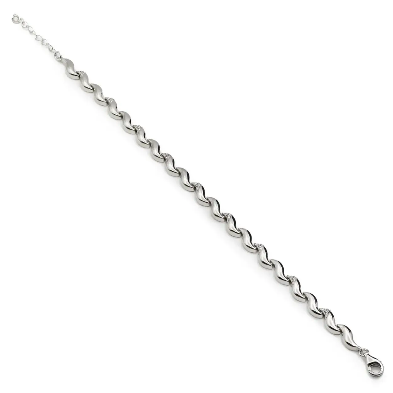 This captivating wave link bracelet with zirconia is a work of art that combines style and elegance. The wave-shaped links bring a fluid, contemporary design, while the zirconias add a subtle flash of sparkle. This bracelet is a perfect fusion of modernity and sophistication, ideal for those looking for an accessory that stands out for its distinctive design.