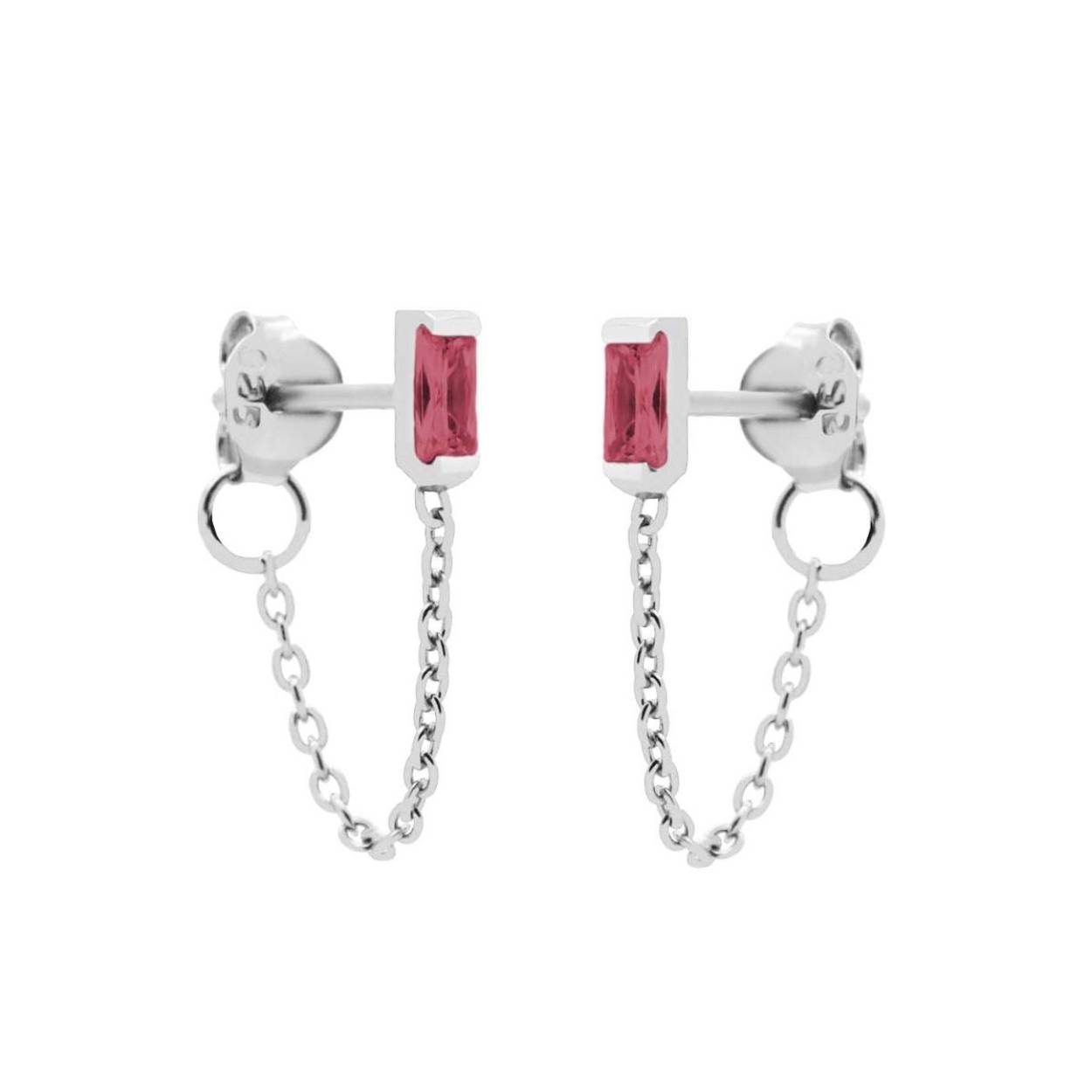 Chain zirkonia single dark ruby square silver