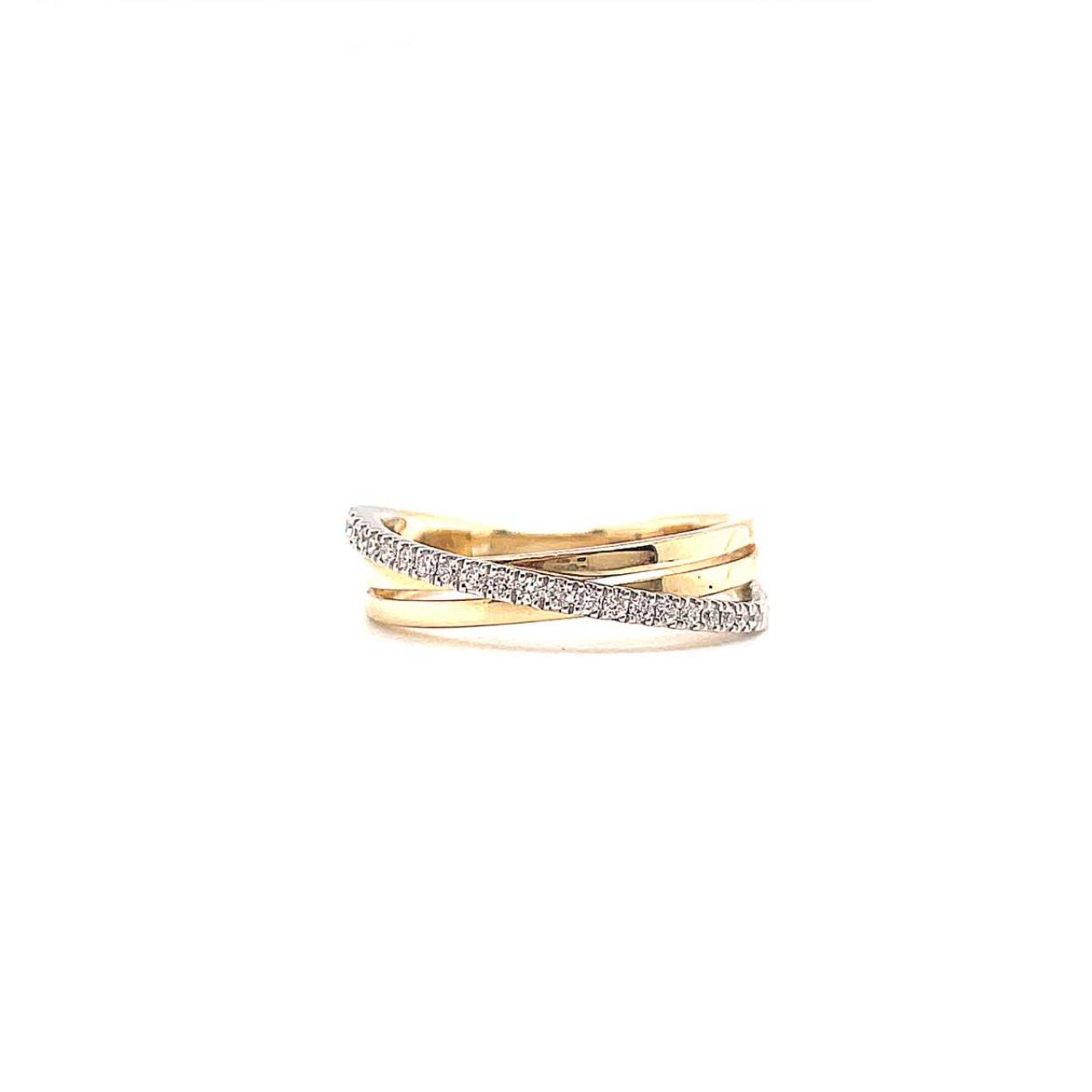 Gouden bicolour ring met diamant. 0.16 crt.