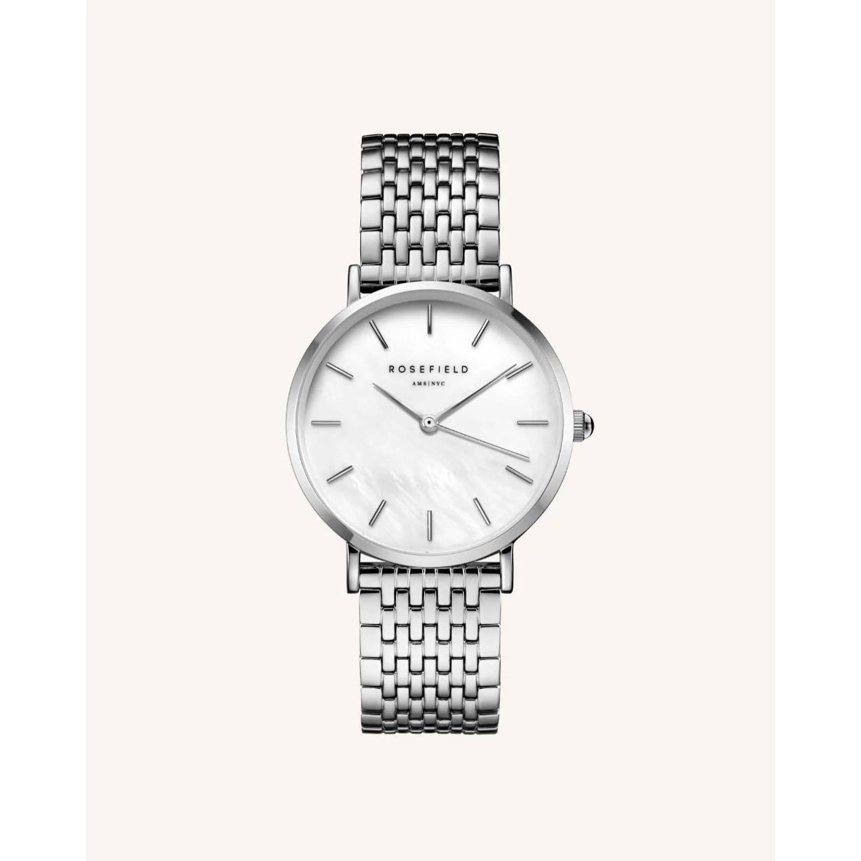 The Upper East Side is the chic and classic face of New York City - a neighbourhood captured in this luxurious watch that combines a White Pearl and Silver steel bracelet
