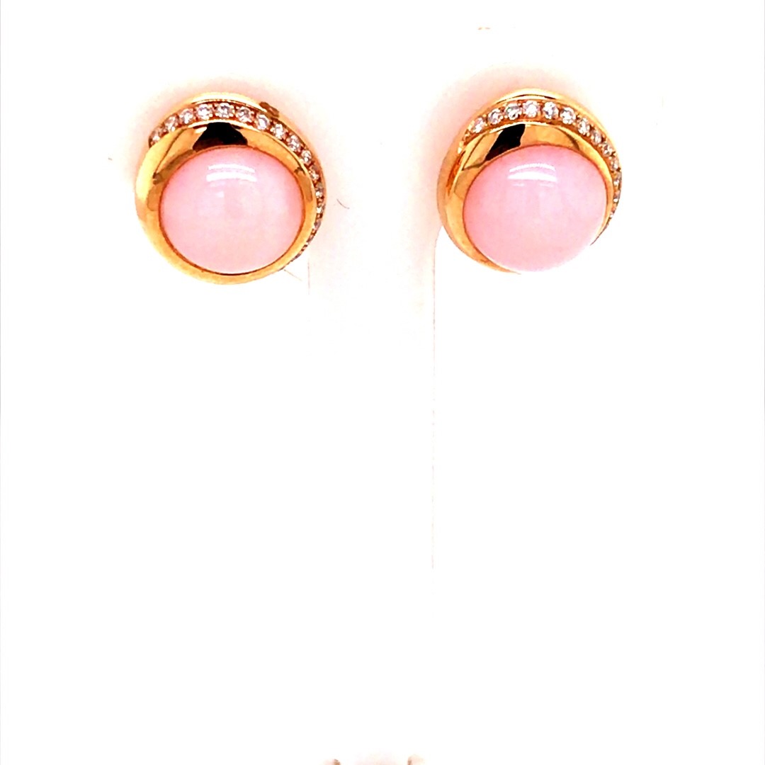 Artur Scholl 18krt rosé gouden oorstekers met diamant en roze opaal