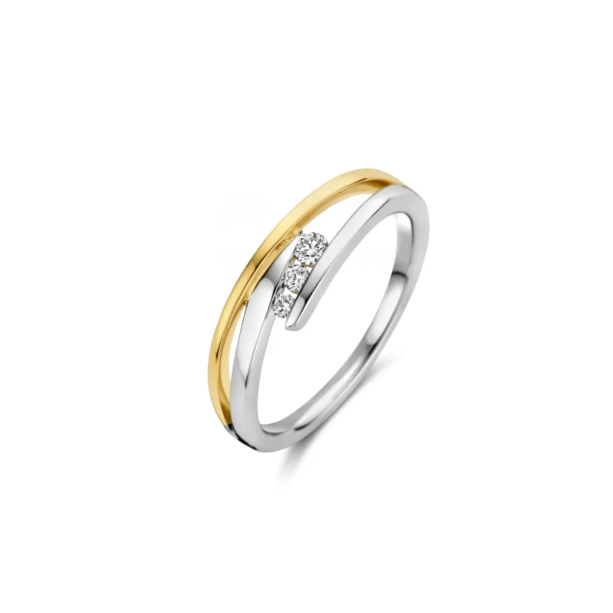 Bicolor briljant ring.
Twee kleuren goud en schitterende briljanten.
LUNA is als set verkrijgbaar bestaande uit ring, oorsieraden, hanger en zelfs een collier.