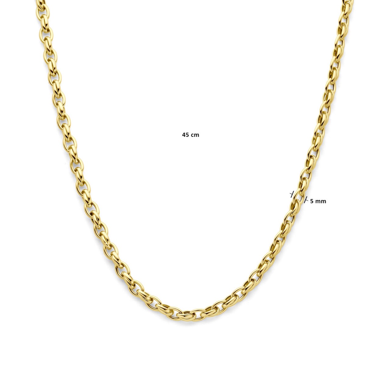 Huiscollectie 14krt geelgouden collier. Het collier heeft  schakelbreedte is 5.0mm en een lengte van 45cm