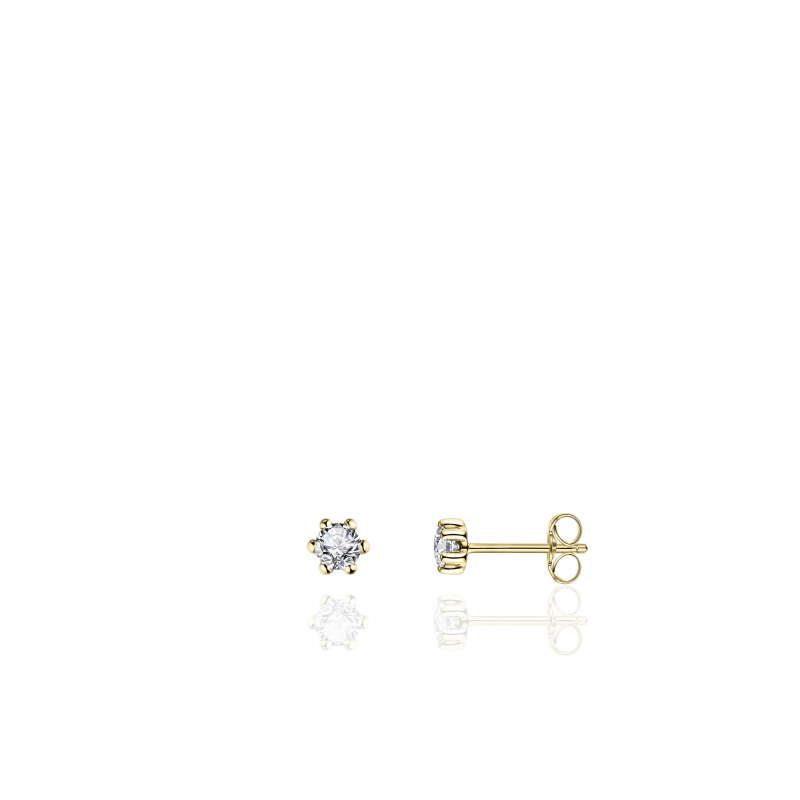 14k gouden oorknop met zirkonia(3mm), zirkonia is gezet met 6 zetpoten.