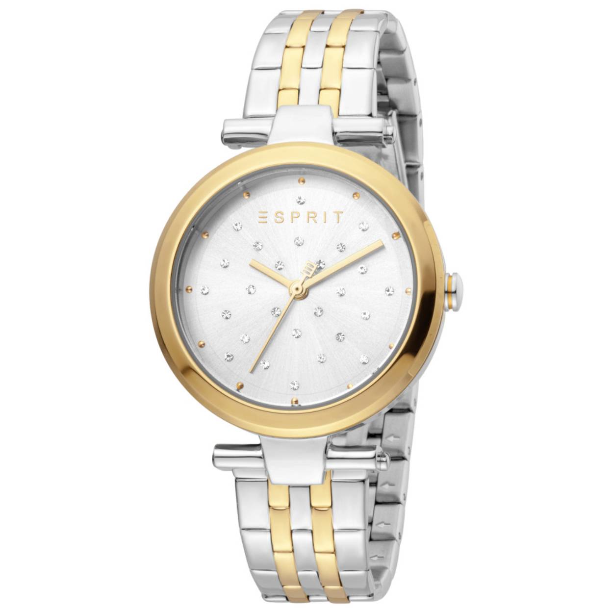 Dit dames horloge is van het merk Esprit. Het is een quartz horloge met een band gemaakt van RVS. De diameter van de kast is 35mm.