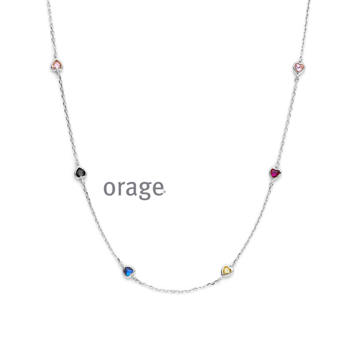 Orage Collier zilver met gekleurde hartvormige steentjes - AW204