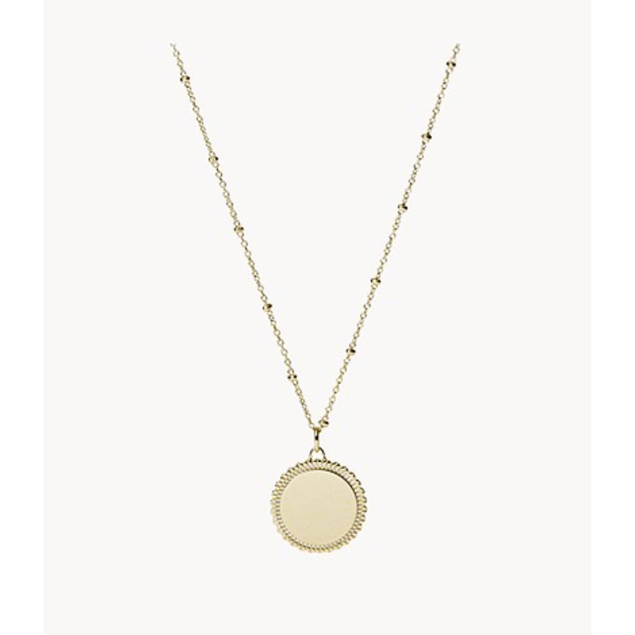 Deze 18" + 2" ballshot-ketting heeft een goudkleurige stalen schijf met geschulpte randen en een karabijnsluiting.