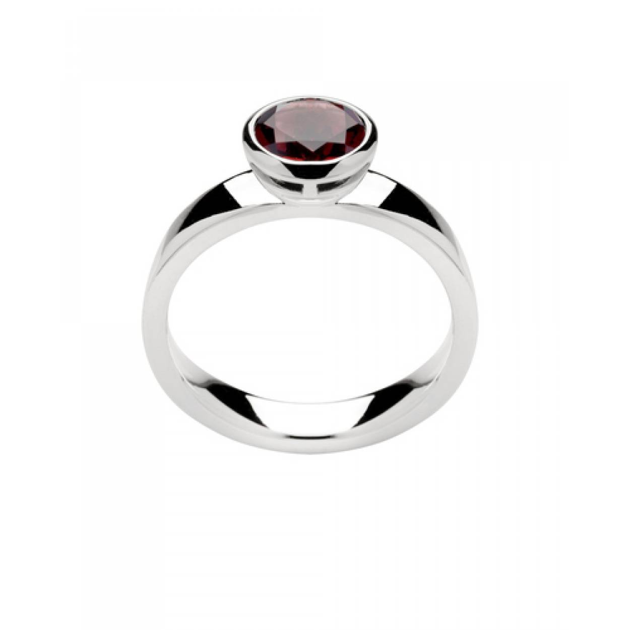 zilveren ring, poly/rond+ granaat maat 56
